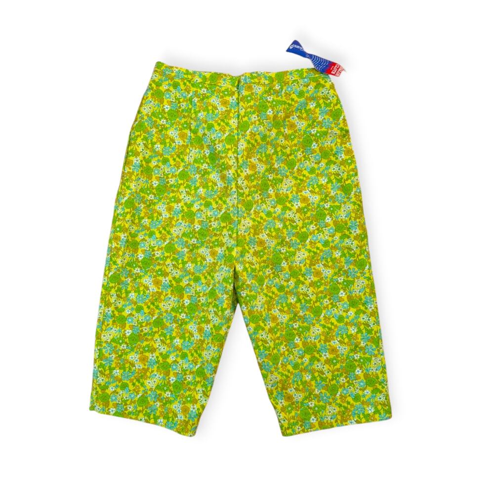 Vintage Kermess Clam Digger Pants NEW green floral cotton 24" waist